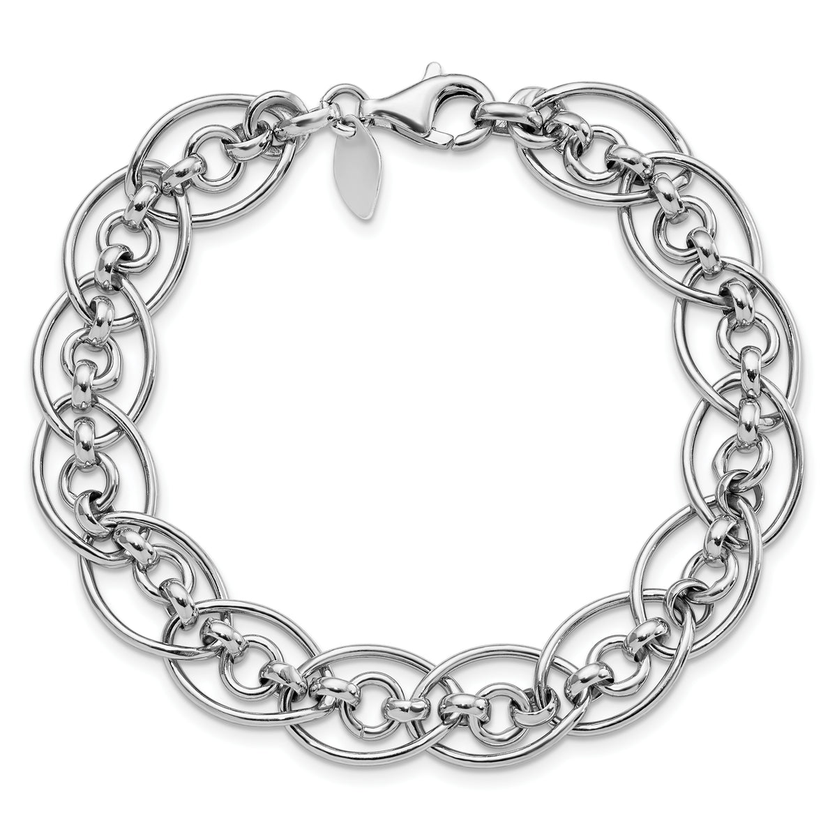 Sterling Silver Rhodium-plated Polished Oval & Circle 7.75in Link Bracelet