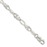 Sterling Silver Polished Cross w/Fleur de Lis Clasp Bracelet