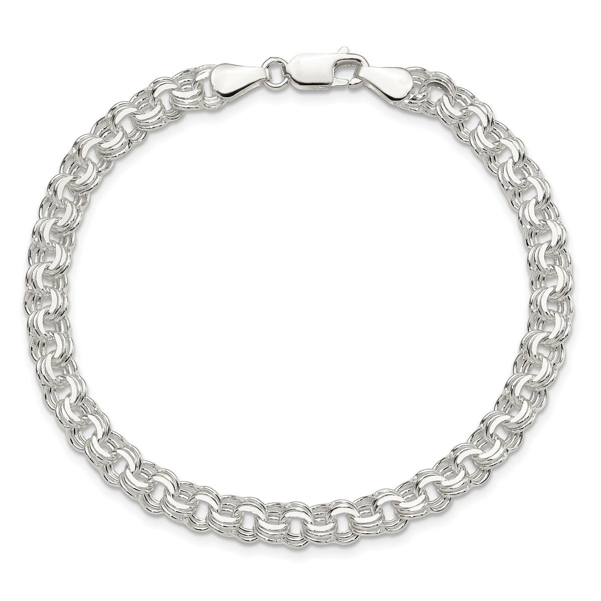 Sterling Silver Polished 6mm Triple Link Charm Bracelet