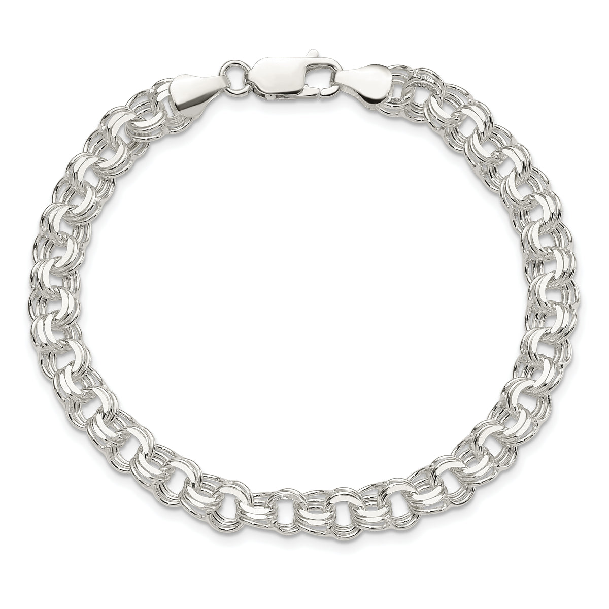 Sterling Silver Polished 7mm Triple Link Charm Bracelet