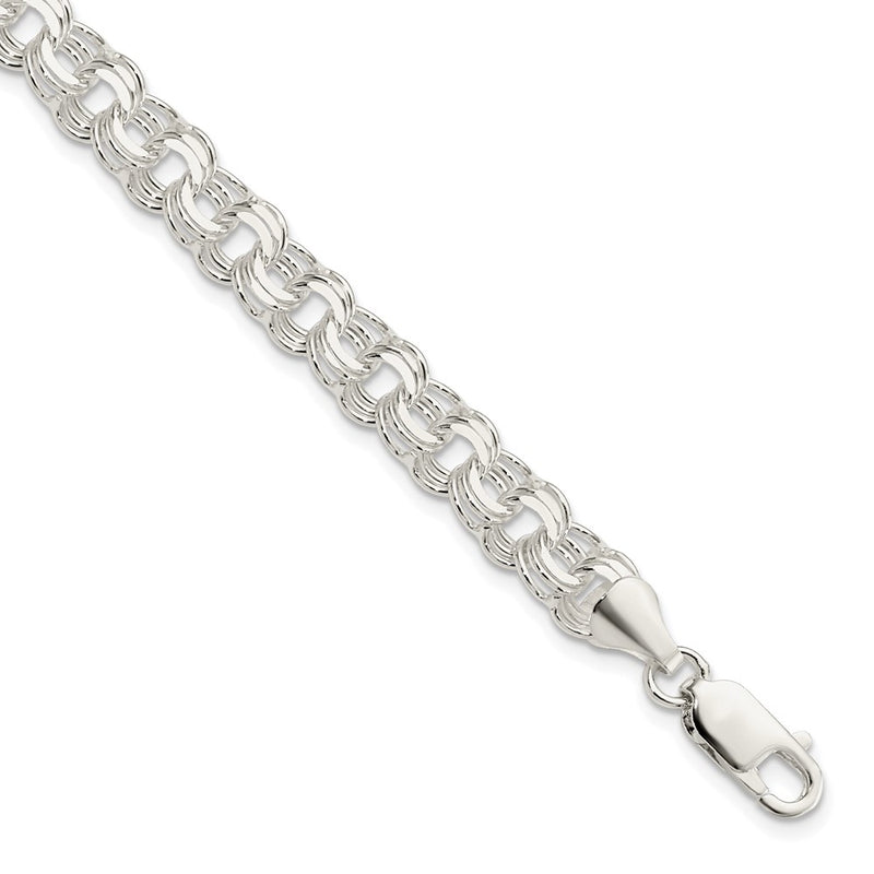 Sterling Silver Polished 7mm Triple Link Charm Bracelet