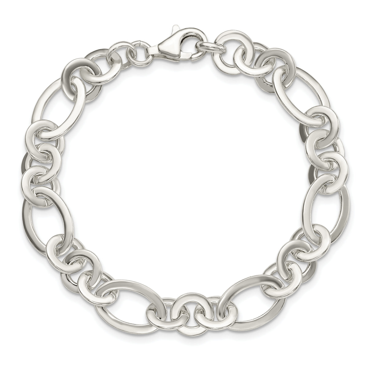 Sterling Silver Fancy Oval and Round Link Bracelet