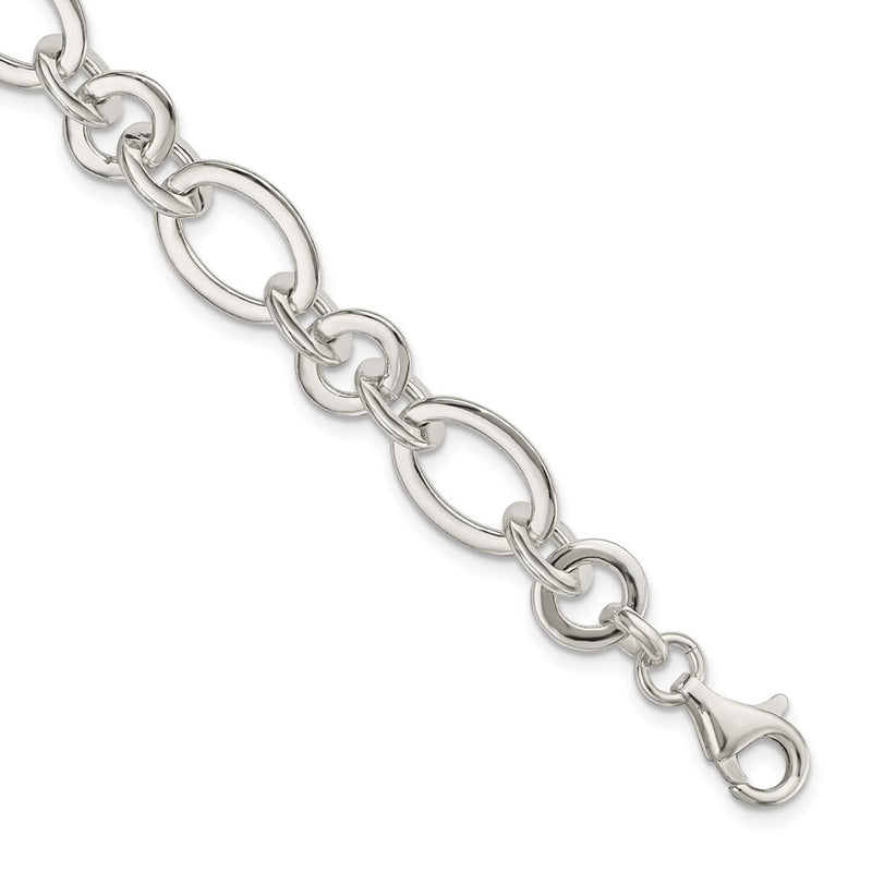 Sterling Silver Fancy Oval and Round Link Bracelet