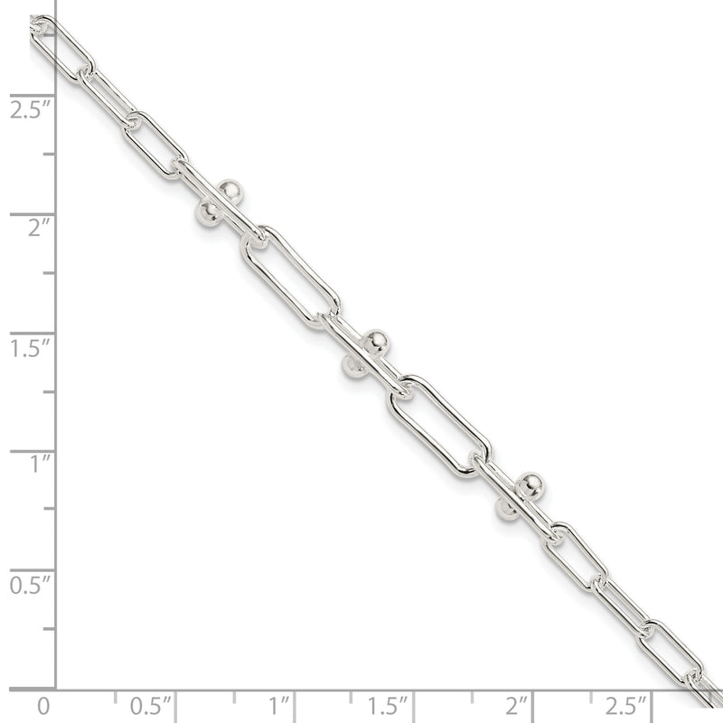 Sterling Silver Fancy Long Cable Link w/1in ext Bracelet