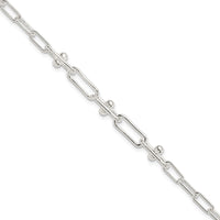 Sterling Silver Fancy Long Cable Link w/1in ext Bracelet