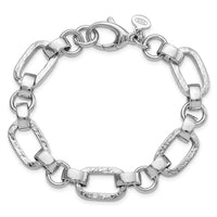 Sterling Silver Rhodium-plated Polished/Hammered Oval Link Bracelet