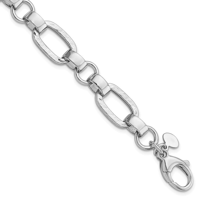 Sterling Silver Rhodium-plated Polished/Hammered Oval Link Bracelet