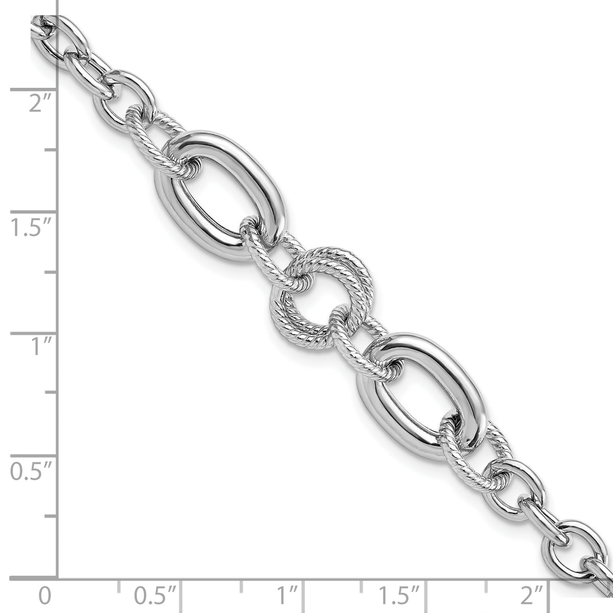 Sterling Silver Rhodium-pltd Fancy Textured Link Bracelet