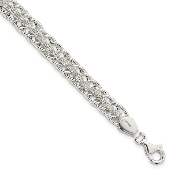 Sterling Silver Polished Roped Oval Link 7in Bracelet