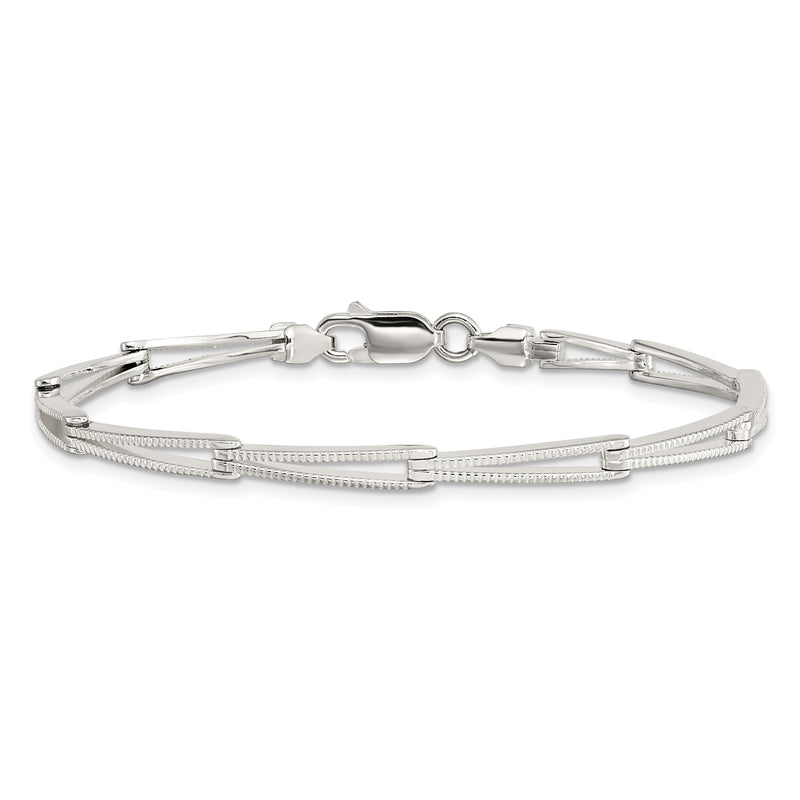 Sterling Silver Polished & Textured Tapered Link Bracelet