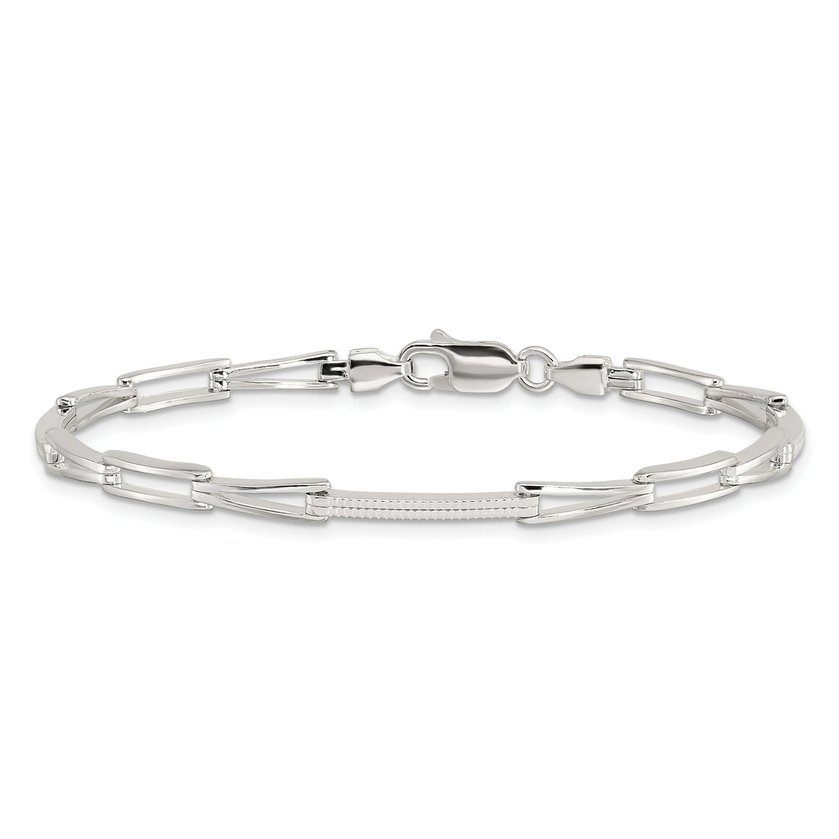 Sterling Silver Polished & Textured Fancy Link Bracelet