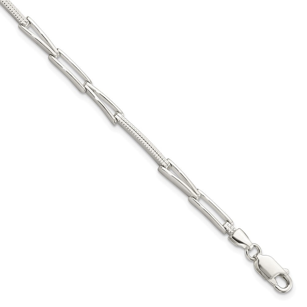 Sterling Silver Polished & Textured Fancy Link Bracelet