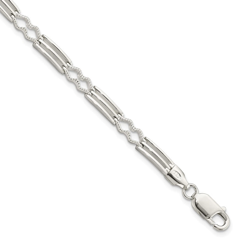 Sterling Silver Polished & Textured Fancy Link Bracelet