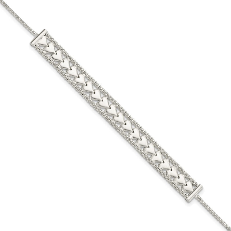 Sterling Silver Hearts Chain w/1in ext Bracelet