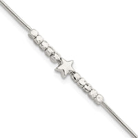 Sterling Silver Fancy Bead & Stars w/ 1in ext Bracelet