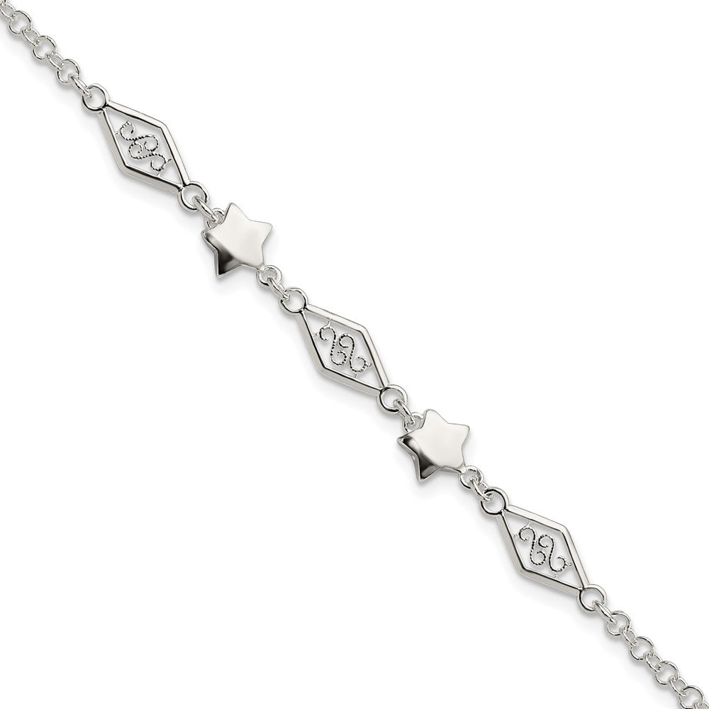 Sterling Silver Fancy Star Bracelet