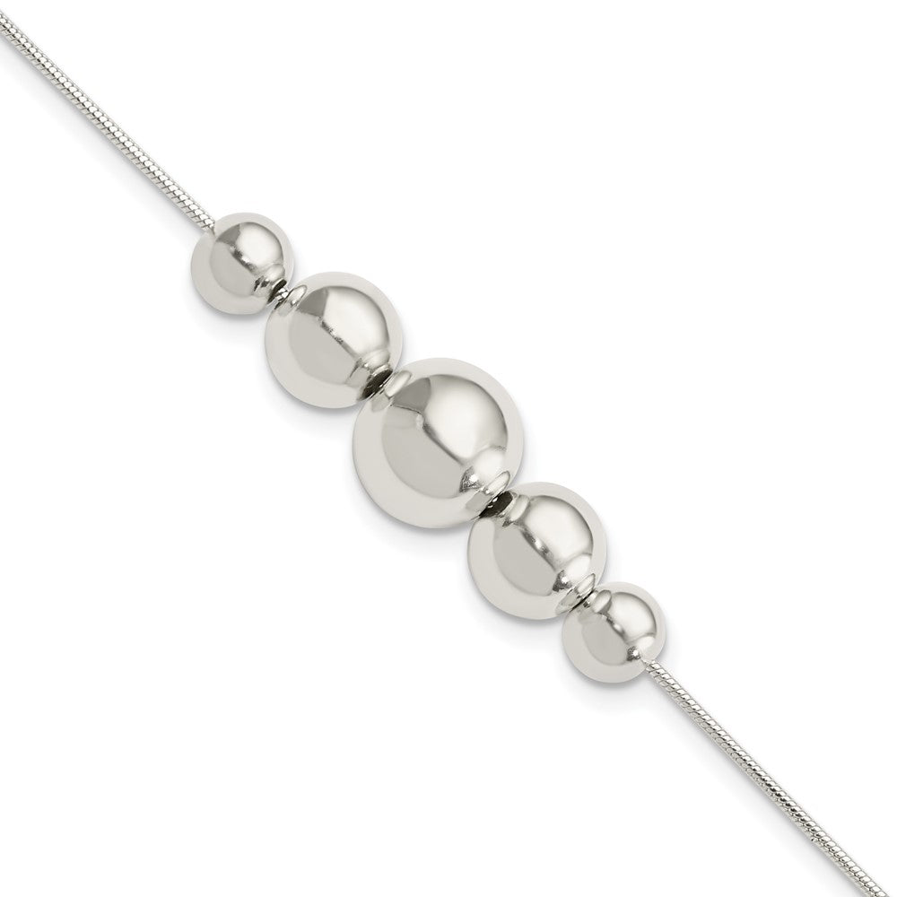 Sterling Silver Polished Tapered Round Bead w/1 in ext. Bracelet