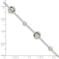 Sterling Silver Rhod-plated Polished Knotted CZ w/1.25 in ext Bracelet