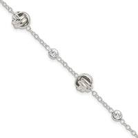 Sterling Silver Rhod-plated Polished Knotted CZ w/1.25 in ext Bracelet