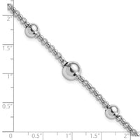 Sterling Silver Rhodium-plated Beaded Popcorn Chain w/1in ext Bracelet