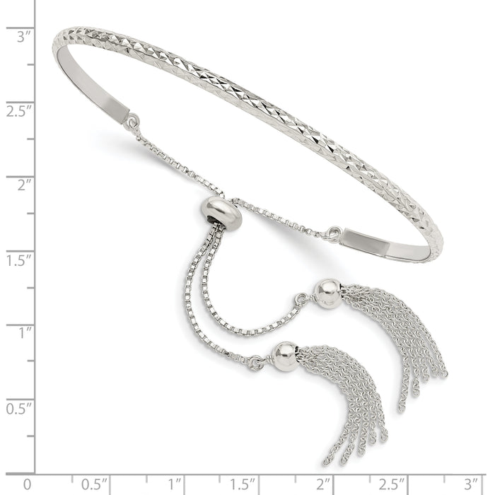 Sterling Silver Polished D/C w/tassels Adjustable Bangle