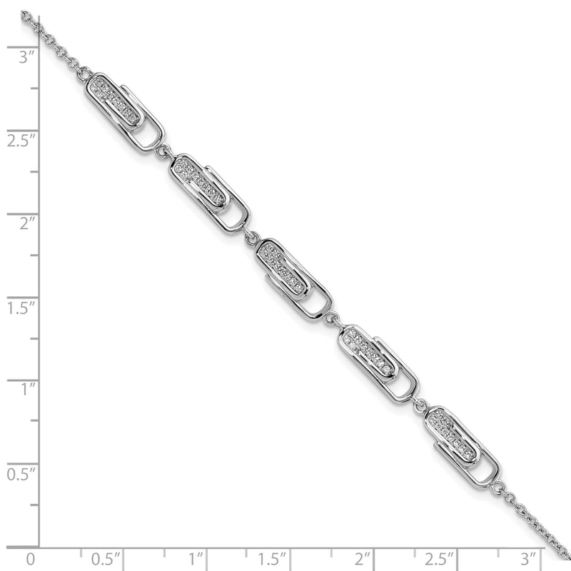 Sterling Silver Rhodium-plated CZ Paperclip w/ 1in ext. Bracelet