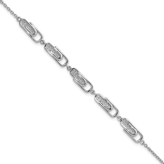 Sterling Silver Rhodium-plated CZ Paperclip w/ 1in ext. Bracelet