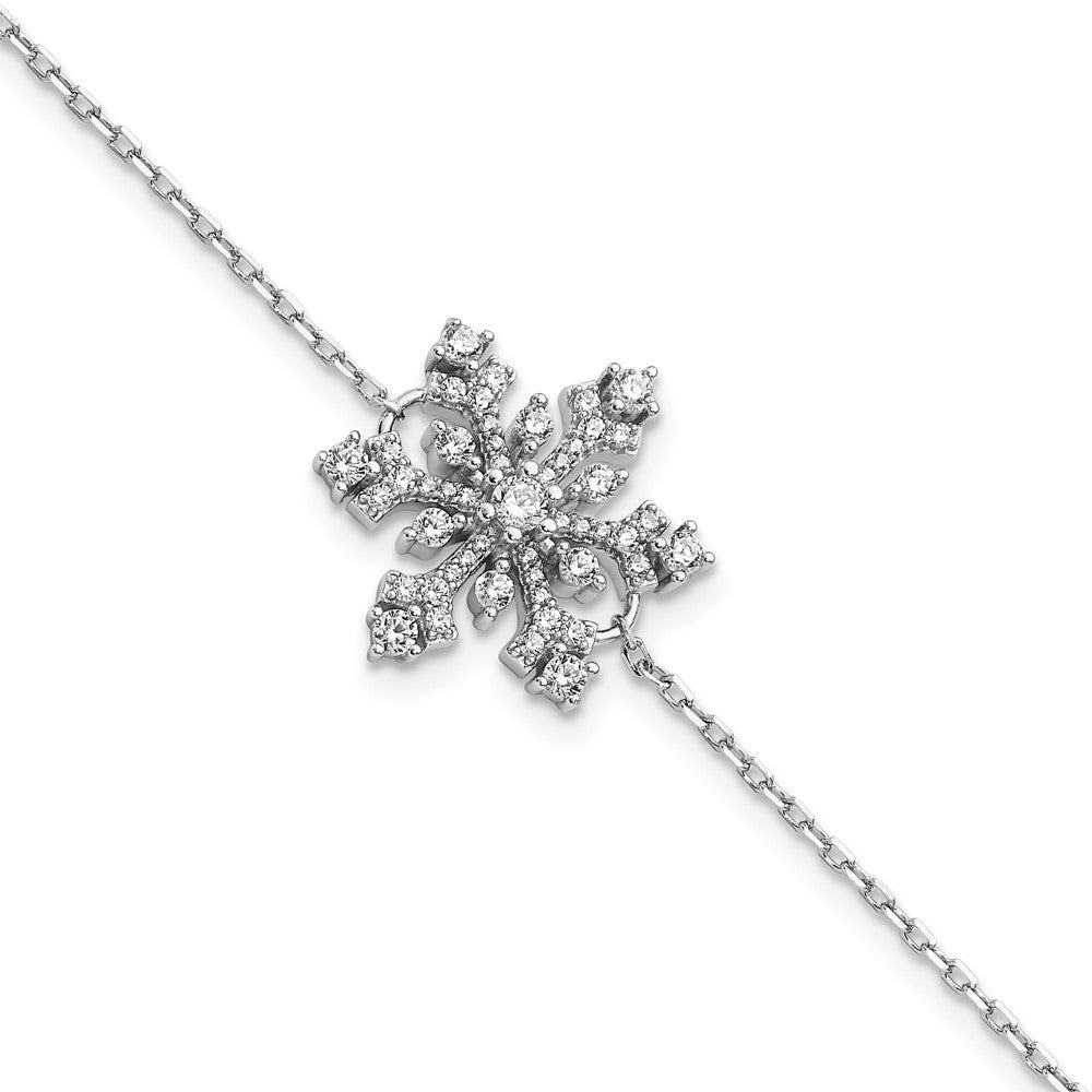 Sterling Silver Rhodium-plated CZ Snowflake w/1in ext Bracelet