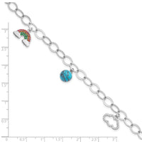 Sterling Silver 8in RH-plated Multi-color Nano Crystal Turquoise Bracelet