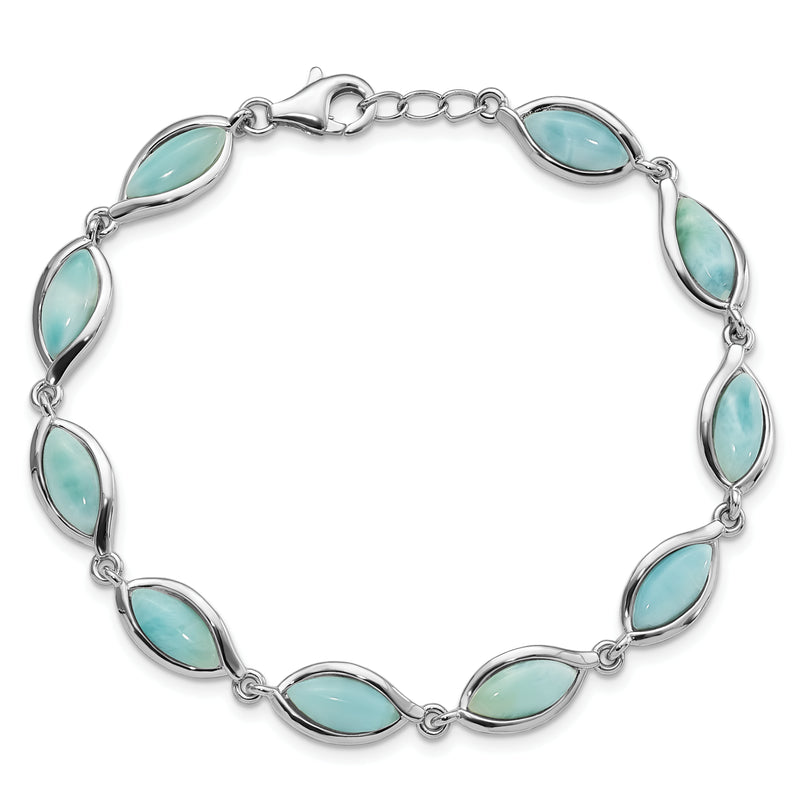 Sterling Silver Rhodium-plated Polished Marquise Shape Larimar Bracelet