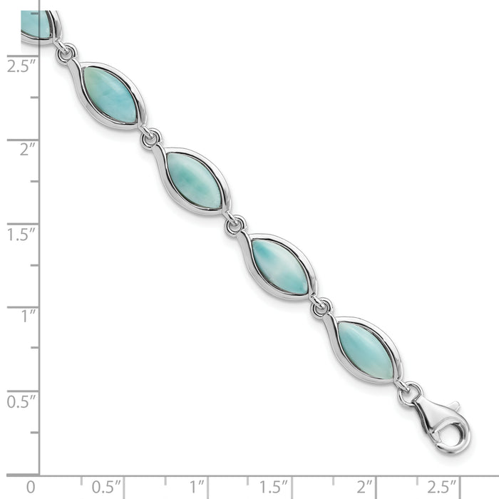 Sterling Silver Rhodium-plated Polished Marquise Shape Larimar Bracelet