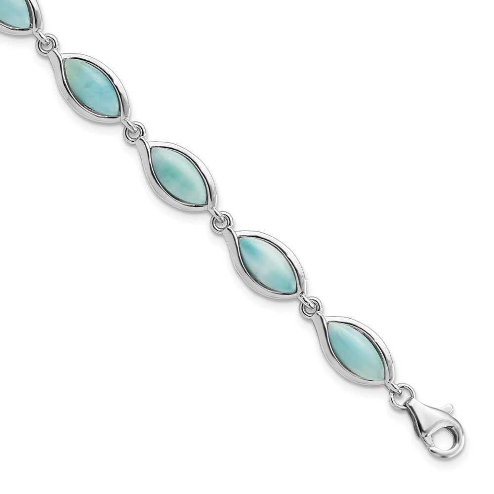 Sterling Silver Rhodium-plated Polished Marquise Shape Larimar Bracelet