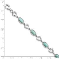 Sterling Silver Rhodium-plated Polished Oval Larimar & Heart Bracelet