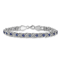 Sterling Silver Rhodium-plated Polished Blue Glass Flat Link 7.5in Bracelet