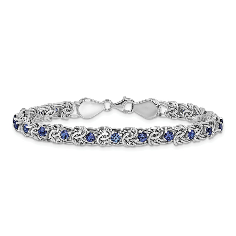 Sterling Silver Rhodium-plated Polished Blue Glass Flat Link 7.5in Bracelet