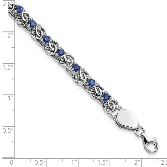 Sterling Silver Rhodium-plated Polished Blue Glass Flat Link 7.5in Bracelet