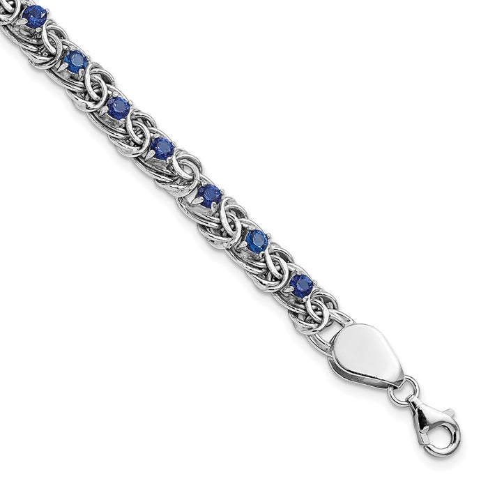 Sterling Silver Rhodium-plated Polished Blue Glass Flat Link 7.5in Bracelet