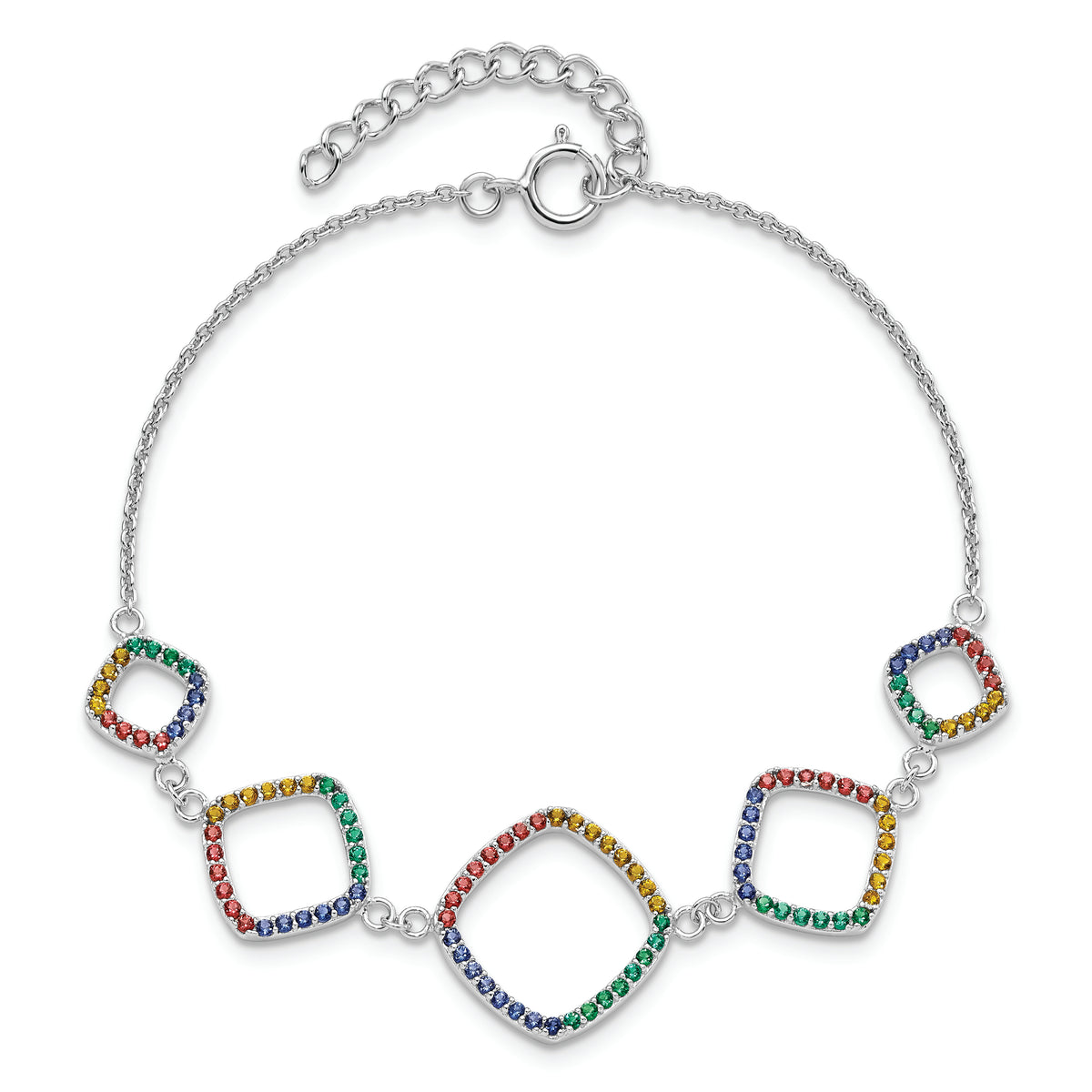 Sterling Silver 7in w/1in ext RH-plated Multi-color Nano Crystal Bracelet