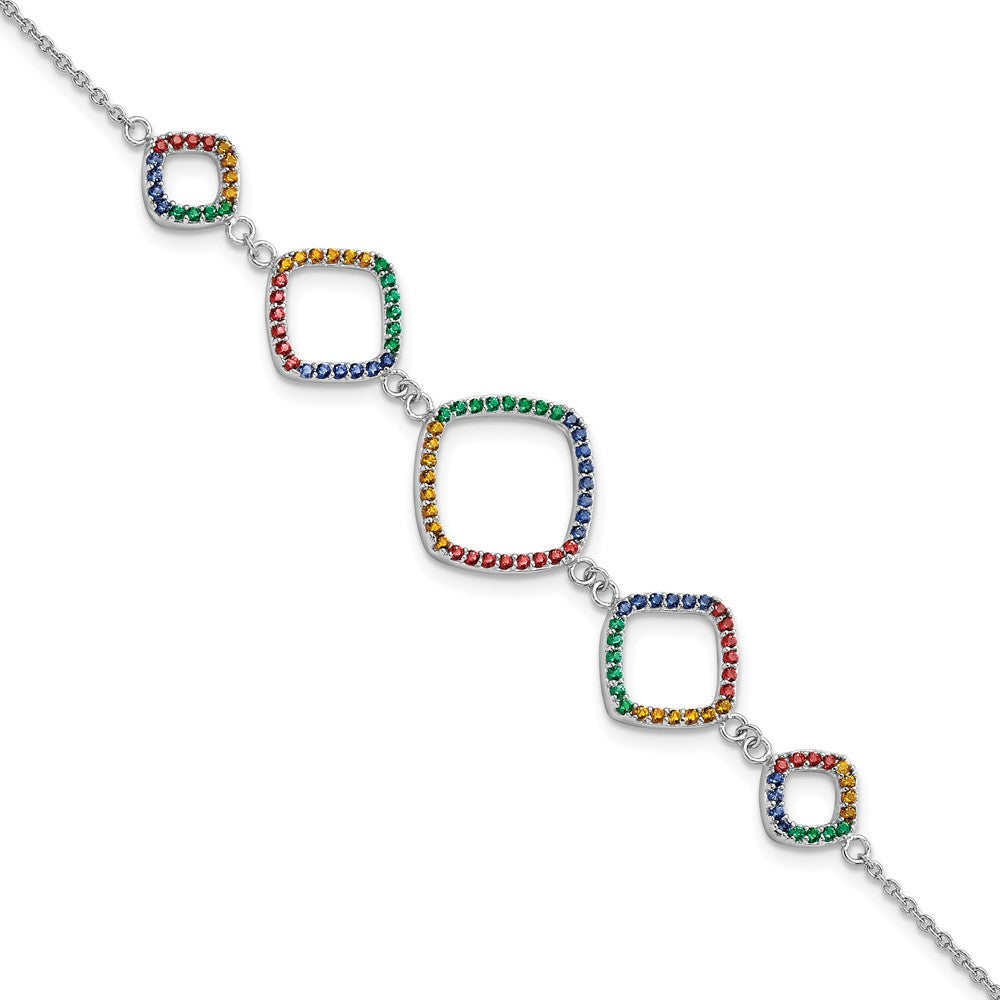 Sterling Silver 7in w/1in ext RH-plated Multi-color Nano Crystal Bracelet