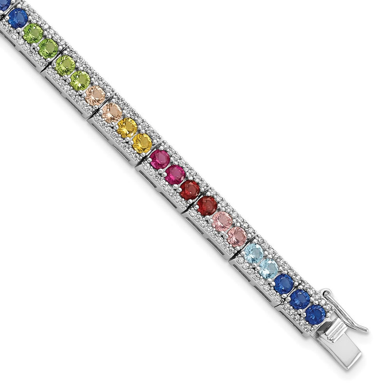 Sterling Silver Rhodium-plated CZ and Multicolor Nano Crystals Bracelet