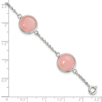 Sterling Silver Polished Rose Quartz 7.5in Bracelet