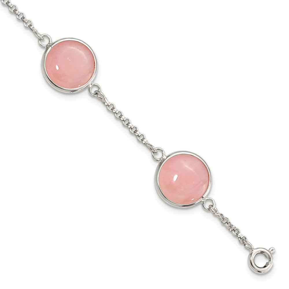 Sterling Silver Polished Rose Quartz 7.5in Bracelet