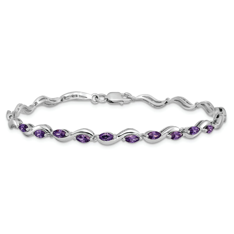 Sterling Silver Rhodium plated Purple CZ Bracelet