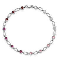 Sterling Silver Rhodium-plated Polished Red Pink Clear CZ Bracelet