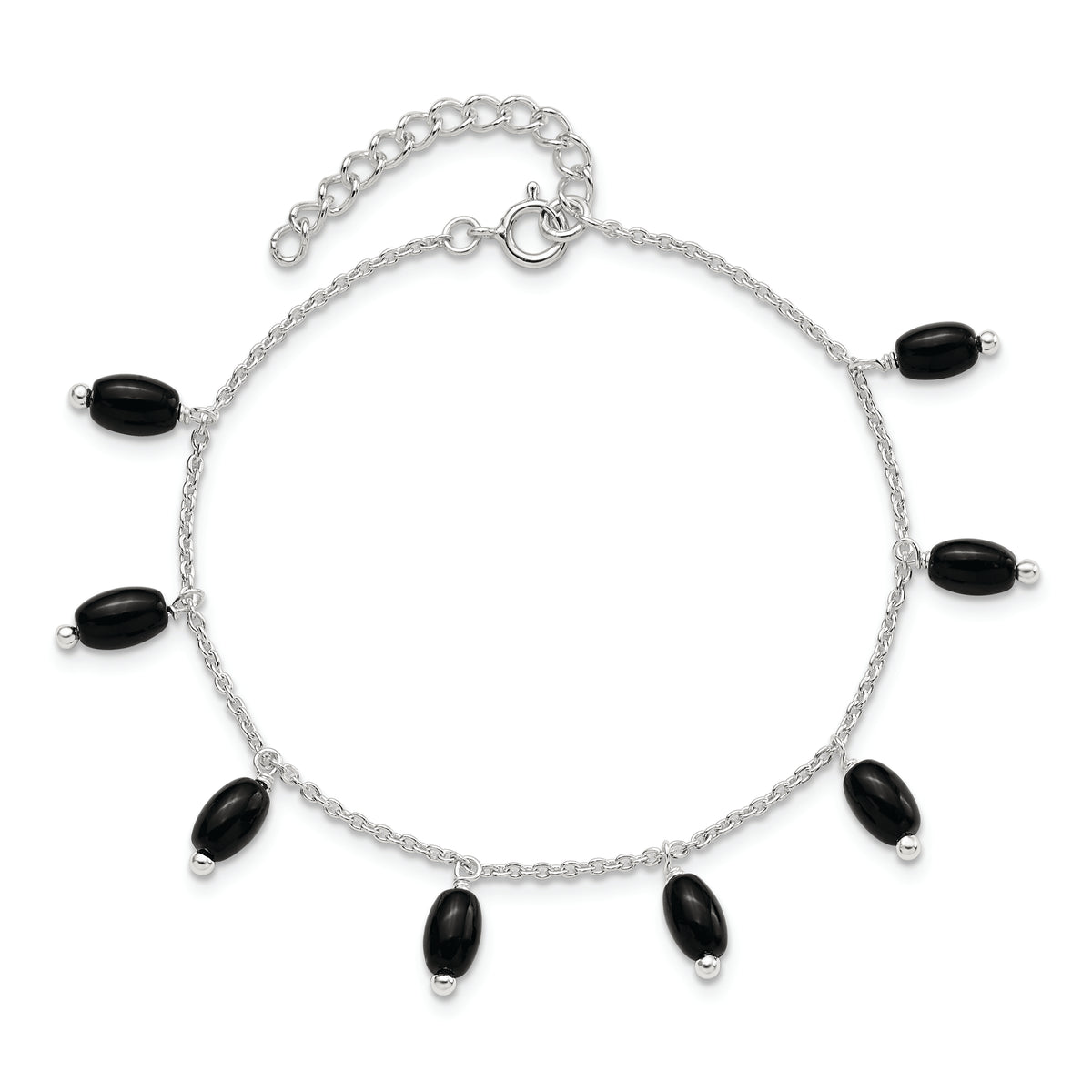 Sterling Silver Polished Onyx w/1 in ext Bracelet