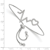 Sterling Silver Polished Rhodium Micro Pav? CZ Heartbeat Adj. Bracelet