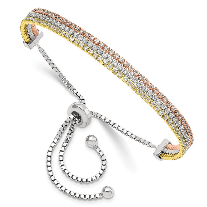 Sterling Silver Rose & Gold-tone CZ Adjustable Bracelet