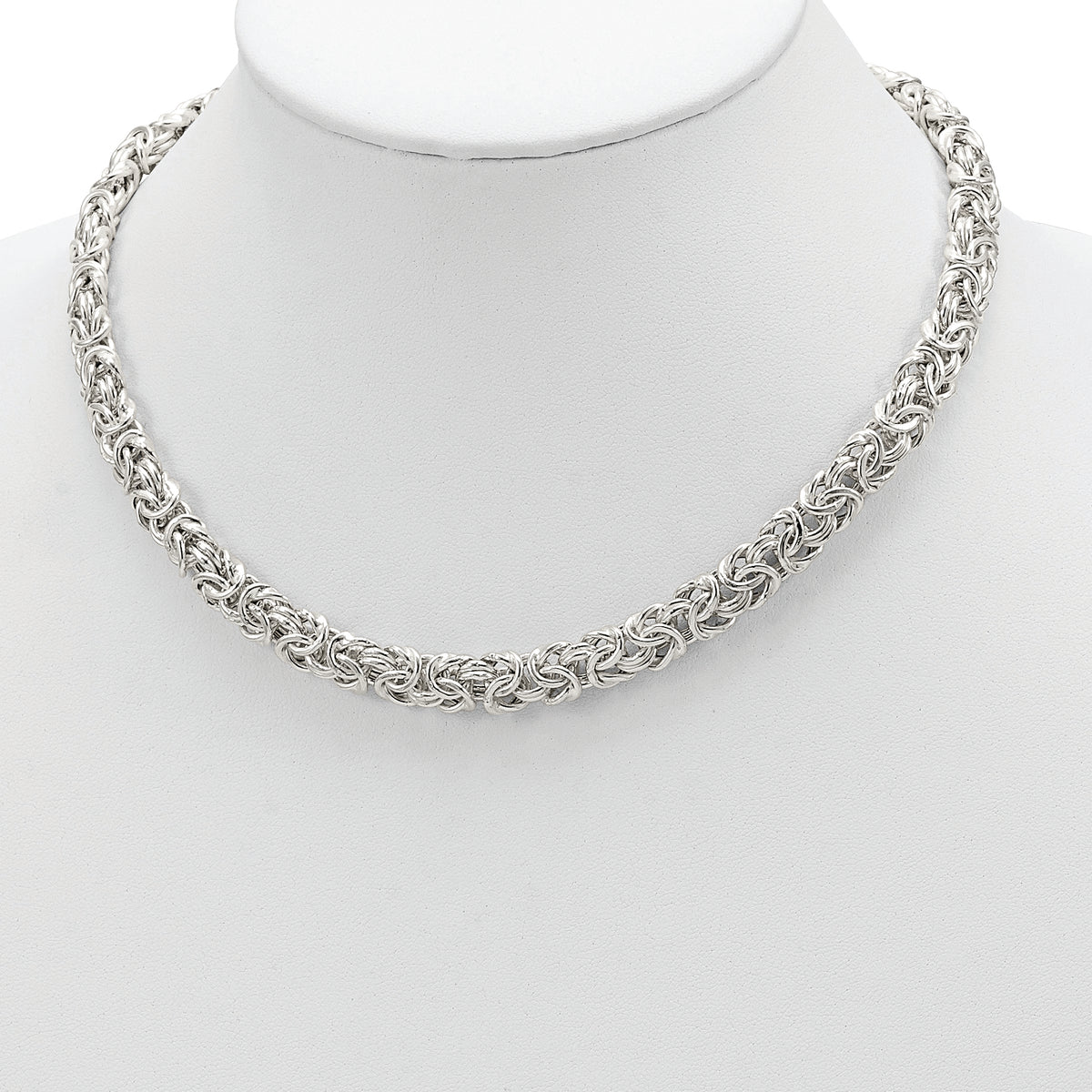 Sterling Silver Polished 9.3mm Flat Byzantine 17in Chain