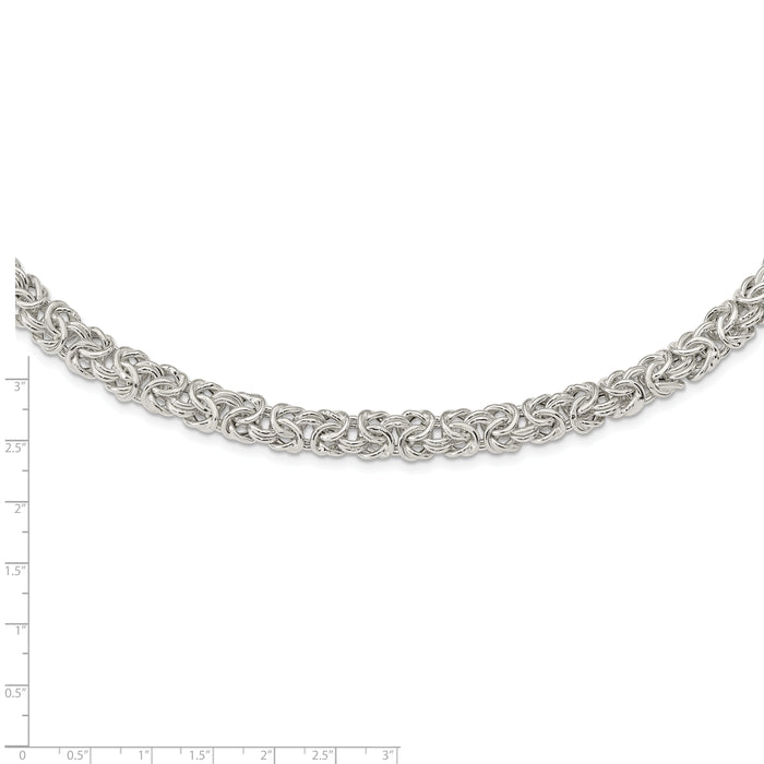 Sterling Silver Polished 9.3mm Flat Byzantine 17in Chain