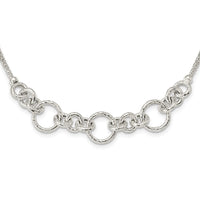 Sterling Silver Textured Fancy Link  w/ 2in ext Necklace